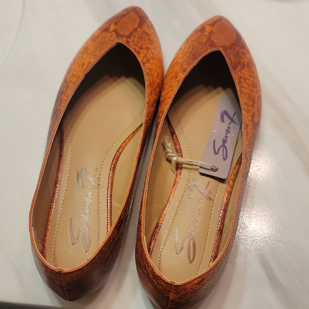 Seven7 Orange Snakeskin Flats